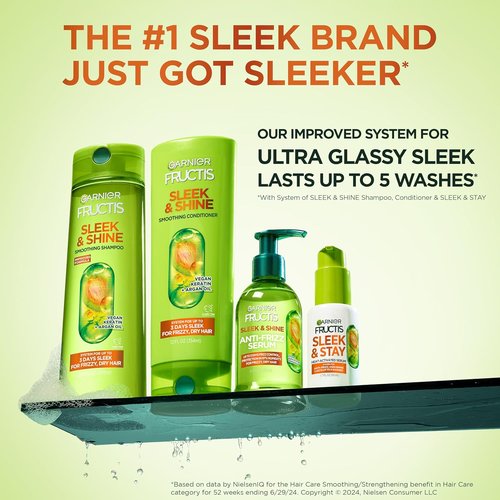 Garnier Fructis Sleek & Shine Shampoo & Conditioner Set - Frizz Control with Plant Keratin & Argan Oil | 22 Fl Oz & 21 Fl Oz
