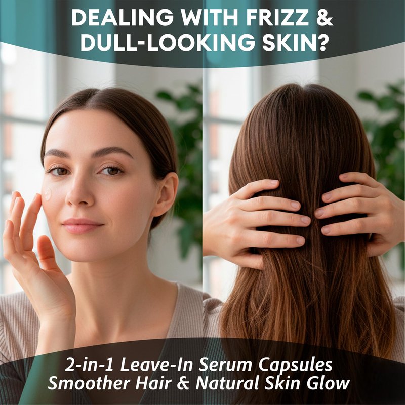 Vitamin E Capsules for Hair and Skin – 2-in-1 Frizz Control & Glow Serum with Aloe Vera & Siloxane, Leave-In Silky Shine Treatment, Single-Use Beauty Softgels, 60 Count, Made in USA