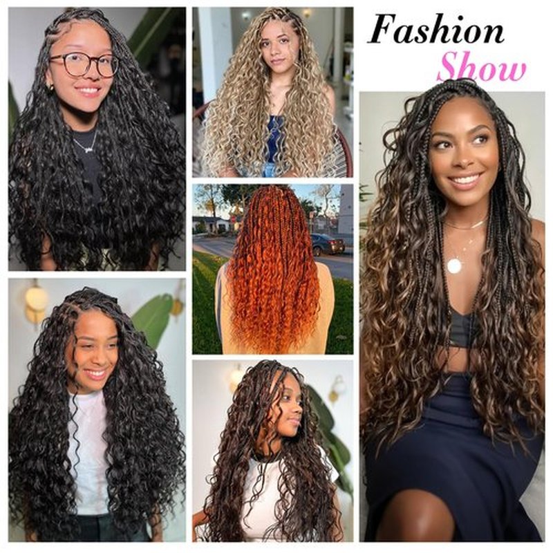 Goddesty Boho Bora Bora Crochet Braids Pure Protein Fiber Close to Human Hair 18inch Goddess Box Braids with Soft Breezy Wave Curly Bohemian Crochet Hair for Black Women (1B, 18 Inch(Pack of 7))