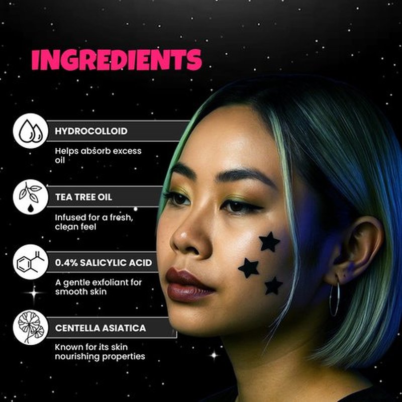 Andlane 280Pcs Star Pimple Patches for Face - Pimple Patches Cute Stars - Hydrocolloid, Salicylic Acid, Tea Tree Oil, Centella - Black Color, 3 Sizes Zit Stickers