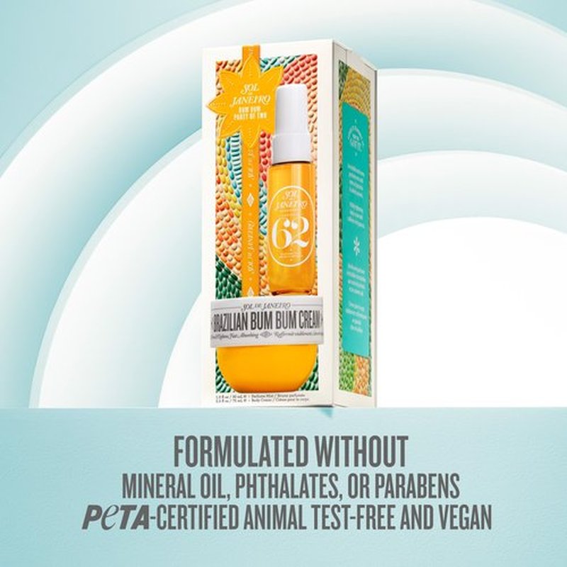 Sol de Janeiro Bum Bum Party of Two Beauty Gift Set | Brazilian Bum Bum Cream 2.5 fl oz & Cheirosa 62 Perfume Mist 1 fl oz | Beauty Minis | Limited Edition | Travel Size Trial Set | $36 Value