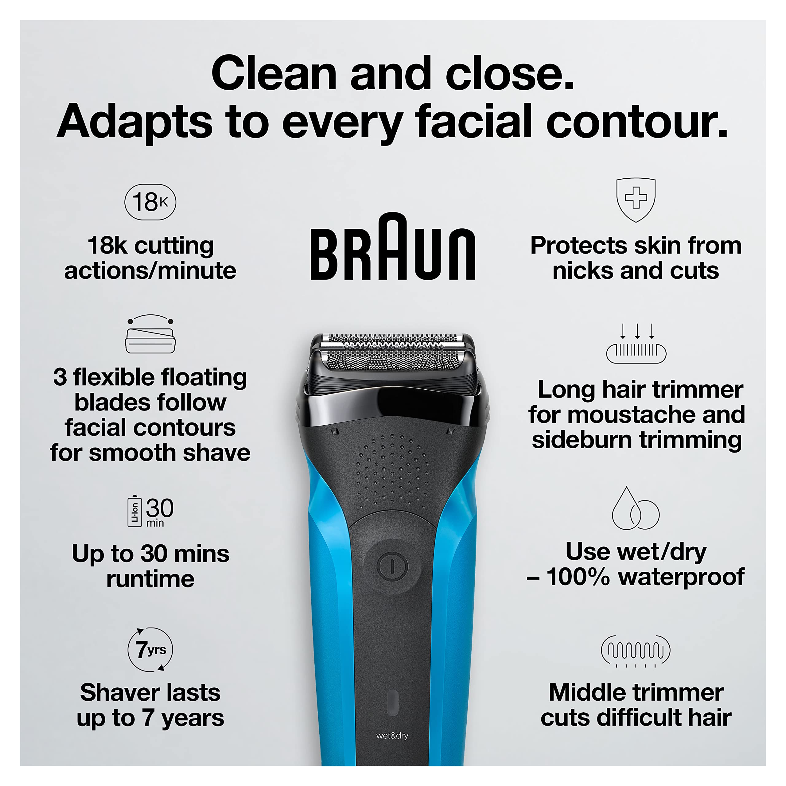 Braun Electric Razor for Men, Series 3 310s Electric Foil Shaver, Rechargeable, Wet & Dry