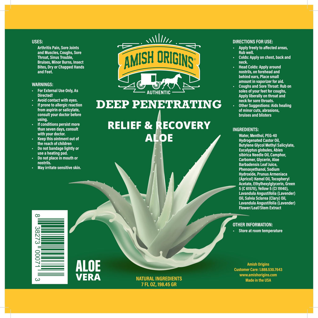 Amish Origins Deep Penetrating Joint & Muscle All Natural Therapy Aloe Cream 3.5 oz Pump, with Aloe for Sore Muscle Shooting, Mosquito Bites Itching