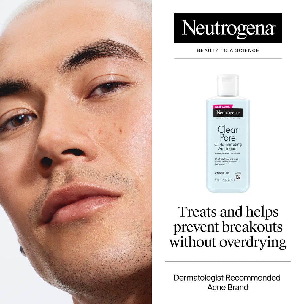Neutrogena Clear Pore Oil-Eliminating Facial Astringent with 2% Salicylic Acid Acne Medication and Witch Hazel, Pore Clearing Treatment for Acne-Prone Skin, Helps Control Shine, 8 fl. oz, 6 Pack