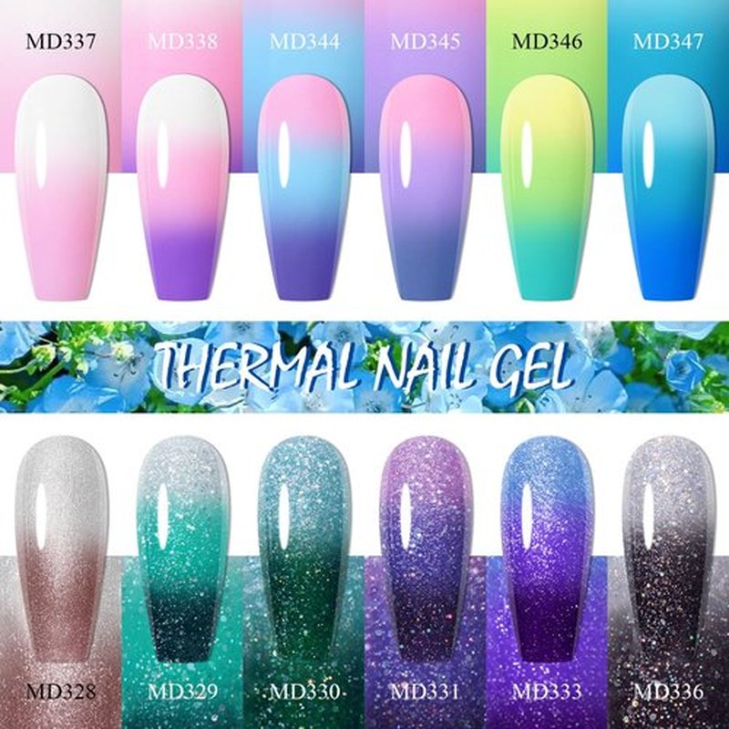 MSRUIOO Color Changing Gel Nail Polish Set 12 Colors Temperature Mood Changed Glitter Pink Purple Soak Off UV/LED Nail Art Design Kit Manicure Gifts for Women Girls 8ml