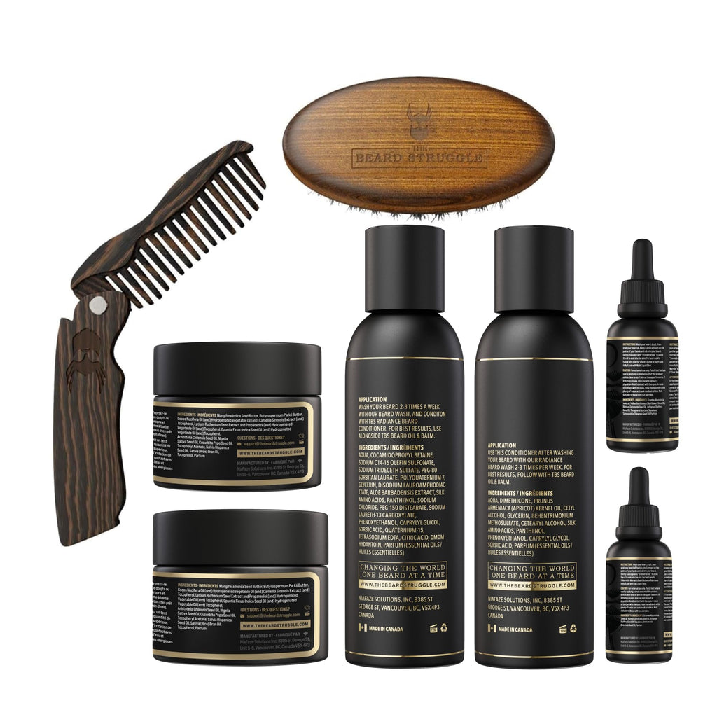 The Beard Struggle Ultimate Beard Growth Kit for Men Balm, Cream, Brush, Comb, Oil, Wash, & Conditioner for Moisturizing Beard - Valhalla's Gates, Gold Collection