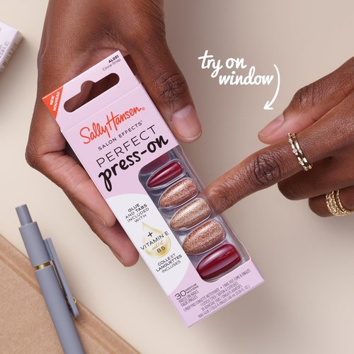 Sally Hansen Salon Effects Perfect Press-On Nails | Square Shape | Easy to Apply, Non-Damaging | 30 Nails, Nail Glue, Adhesive Tabs, File | A La Mode