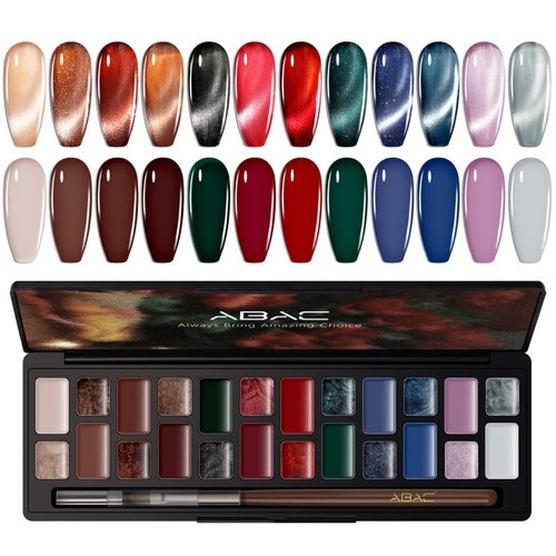 ABAC Solid Cat Eye Gel Nail Polish Palette - Hema-Free Magnetic Winter Shades Chestnut Red,Emerald Shimmer w/Pro Magnet & Brush Christmas Party Nails,LED/Lamp Curing,Long-Lasting Gift Set