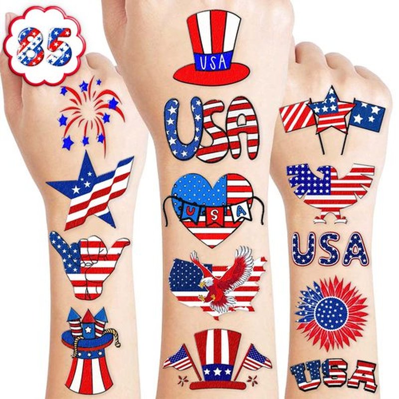 100PCS USA Patriotic Temporary Tattoos – American Flag 4th of July Party Decorations, Freedom Theme Supplies, Fun Favors & Stickers for Kids Adults, Birthday or Independence Day Prizes