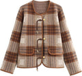 HOULENGS Women's Vintage Plaid Print Cardigan Sweater - Long Sleeve Knit Coat with Pockets