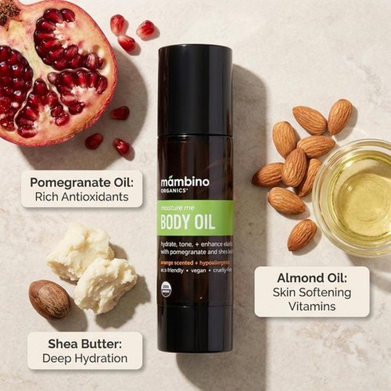 Mambino Organics Moisture Me Body Oil - Lightweight Nourishing Formula with Shea Butter & Jojoba, 4 fl oz