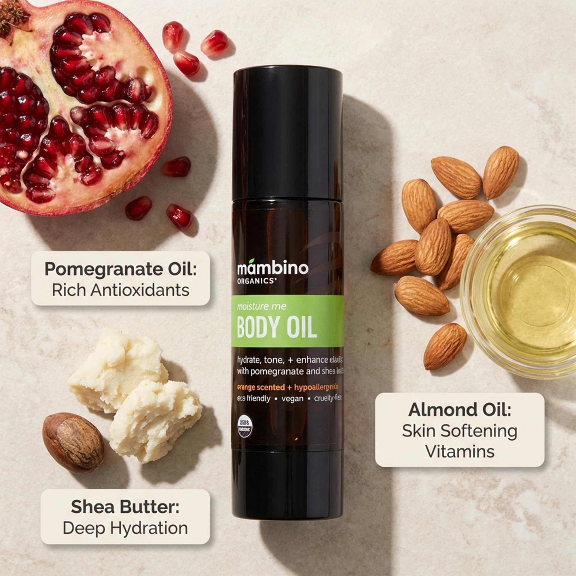 Mambino Organics Moisture Me Body Oil, Skincare Essential, Shea Butter Infused, Fast-Absorbing, Non-Greasy, Soothing Aroma, 2 fl oz