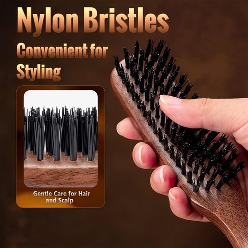 STYLEMATE Hair Brush for Men - Nylon Bristles for Thick Hair | Natural Black Walnut Handle for Smoothing and Styling