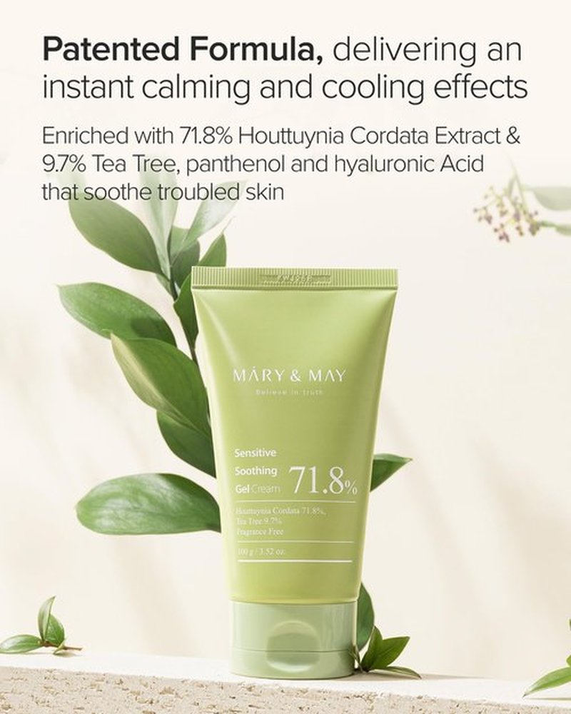 Mary&May Sensitive Soothing Gel Cream - Instant Cooling and Redness Relief, Pore-Tightening Face Cream with Tea Tree and Houttuynia Cordata Extracts - No Sticky, Refreshing Finish, 3.52oz.