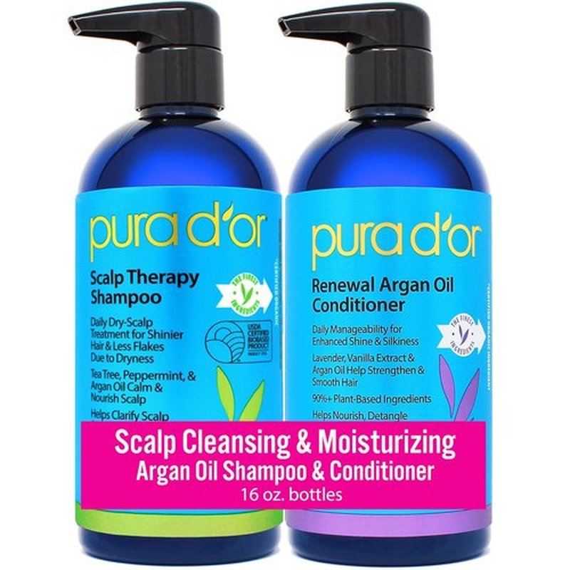 PURA D'OR Scalp Therapy Shampoo & Conditioner Set - Hydrating & Nourishing for Dry, Itchy Scalp | 16oz x 2