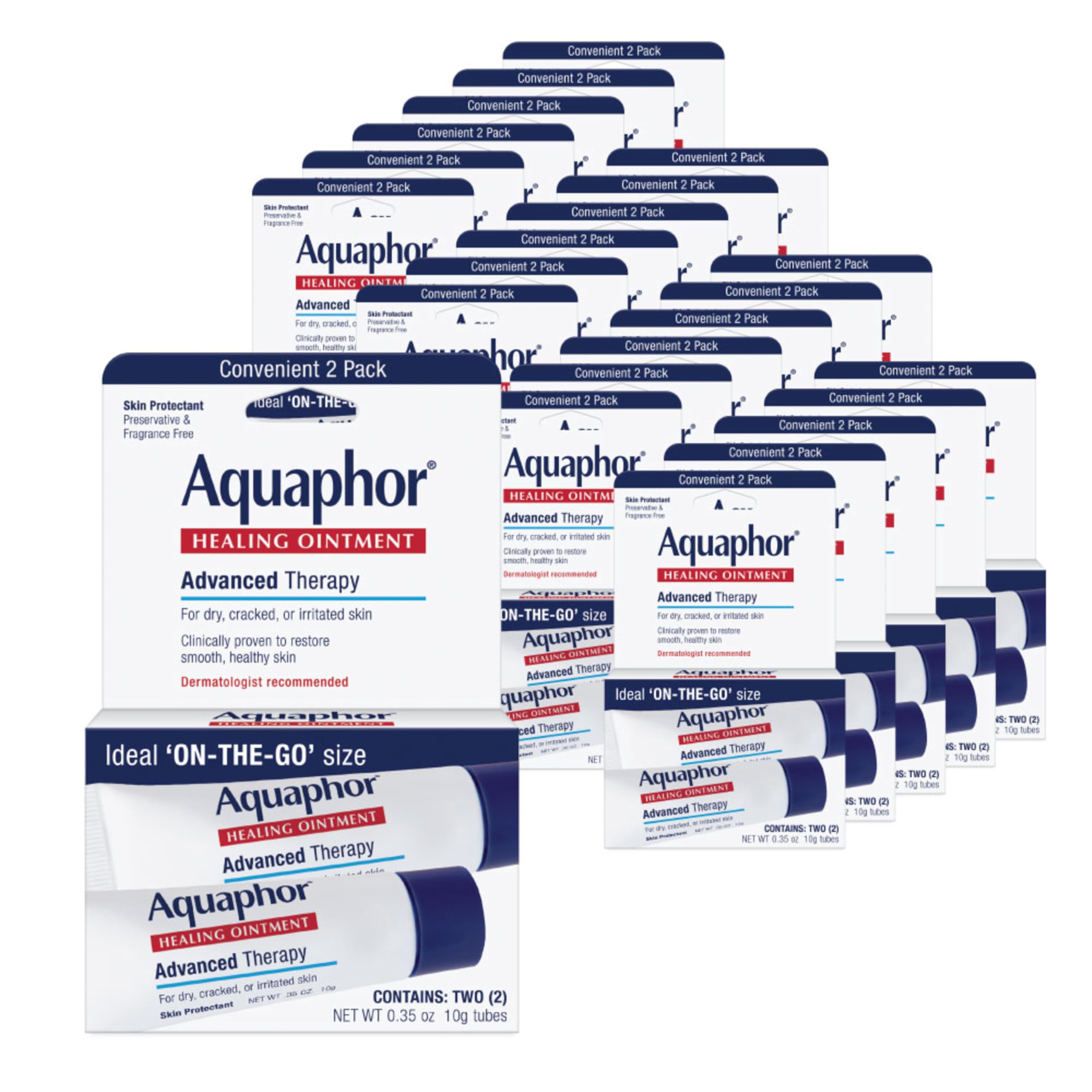 Aquaphor Healing Ointment Advanced Therapy Skin Protectant, Dry Skin Body Moisturizer, 0.35 Oz Tubes, Pack of 24