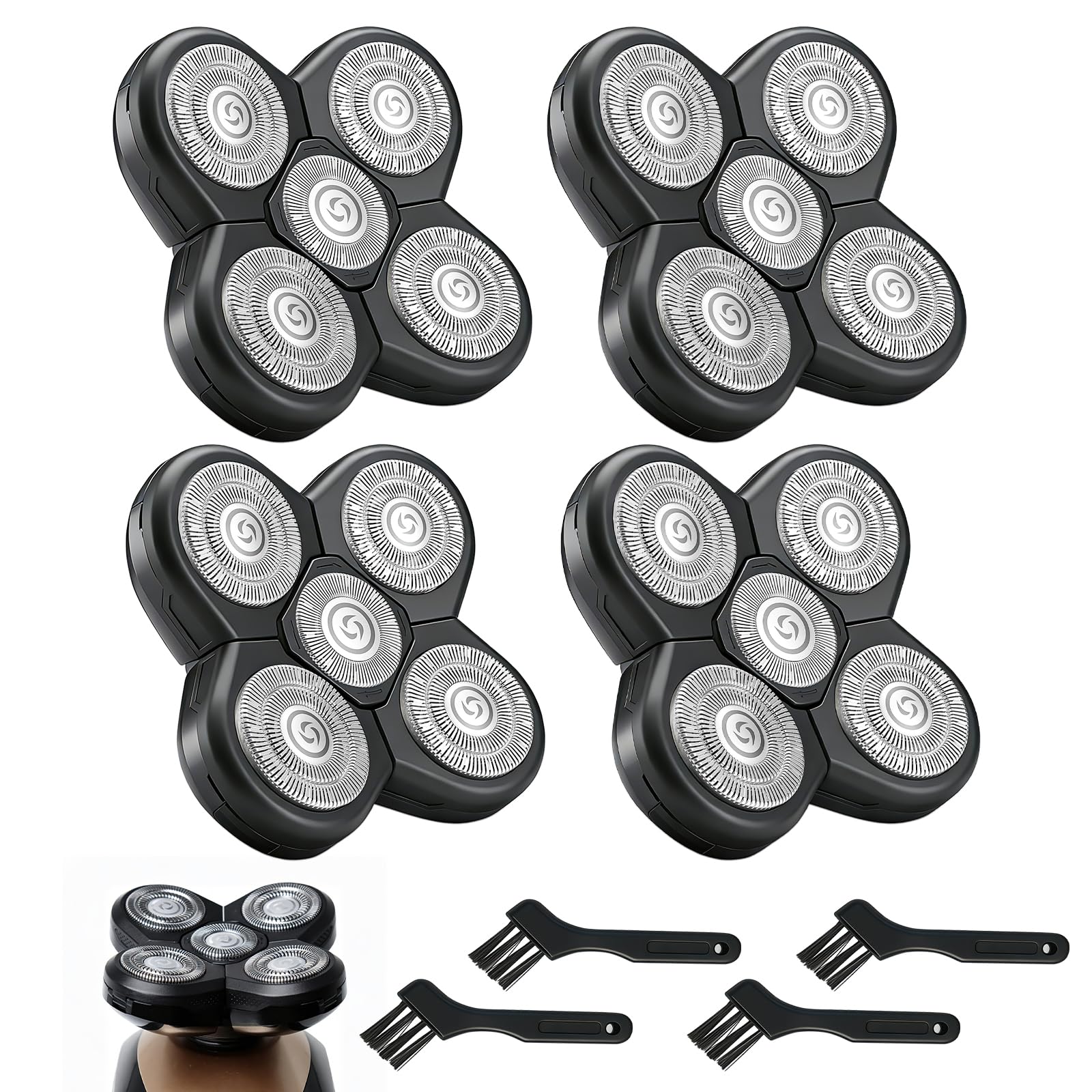 Head Shaver Replacement Blades Refills Compatible with Freebird Head Shaver, 5 Blades Shaver Replacement Heads for Bald Men Freedom Grooming,4Pack