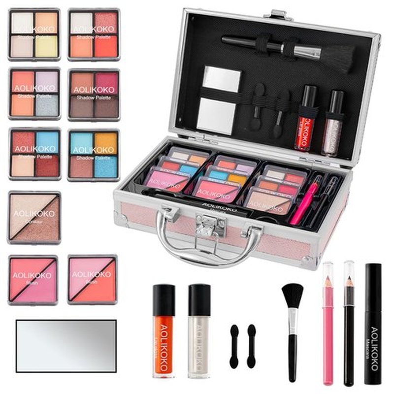 AOLIKOKO Makeup Kit for Teenager & Women Full Kit, All in One Makeup Set With The Small Cosmetic Train Case, Professional Makeup Kit, Makeup Gift Set for Women Girls (pink)