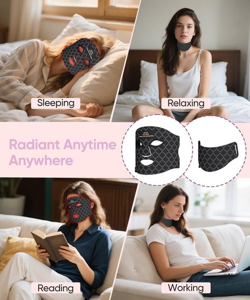 EVFOFO Red Light Therapy Mask for Face and Neck, 7-Color LED Face Mask Light Therapy with 850nm NIR -Professional Red Light Therapy for Face, Skin Rejuvenation, Anti-Wrinkle & Firming at Home