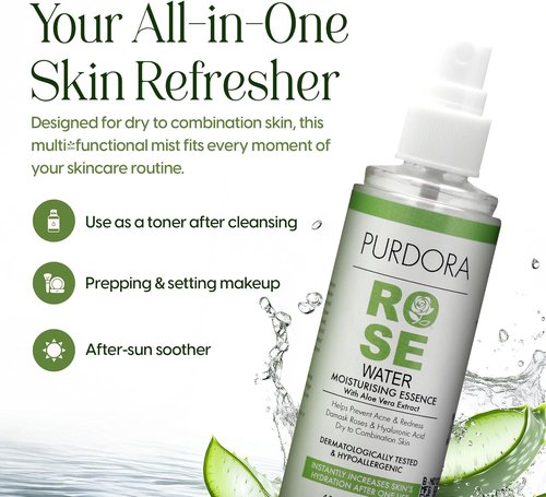 Regine Switzerland Rose Water Face Mist Toner - Hydrating Aloe Vera & Hyaluronic Acid Spray for Redness, Dry & Acne-Prone Skin - 4.05 fl oz
