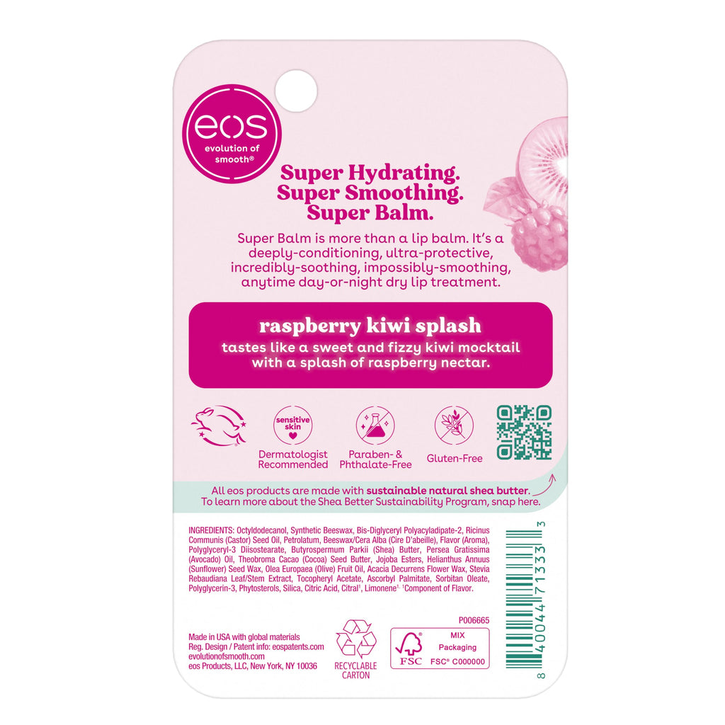 eos 24H Moisture Super Balm - Raspberry Kiwi Splash, Day or Night Lip Treatment, Made for Sensitive Skin, Lip Balms & Moisturizers, 0.35 fl oz (Pack of 2)