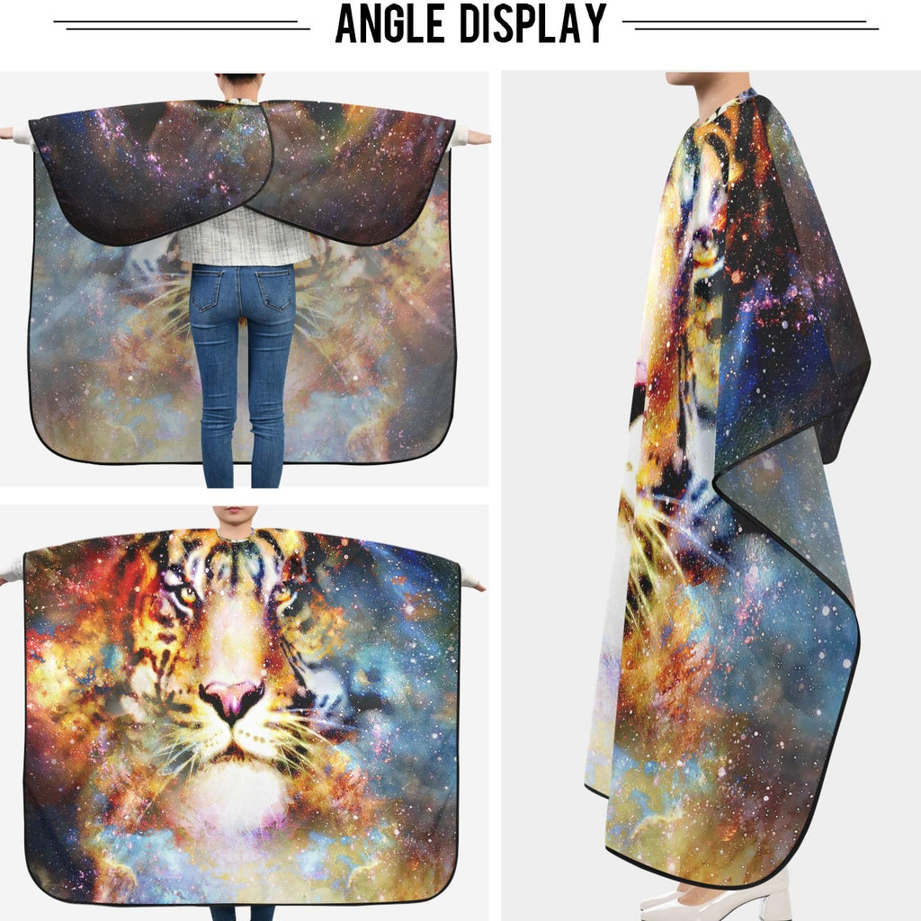 visesunny Tiger Galaxy 3D Print Barber Cape Anti-Static Hair Cutting Cape with Snap Closure Professional Salon Polyester Cape Barber Water-Resistant Hairdressing Cape Adjustable Snap for Hairstylists