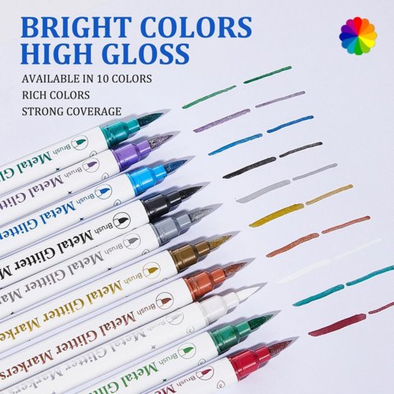 Temporary Tattoo Markers for Skin, 10 Dual-End Tattoo Pens Body Markers with Bold and Fine Lines, 160 Tattoo Stencils and 72 Glitter Nail Stickers, Skin Safe