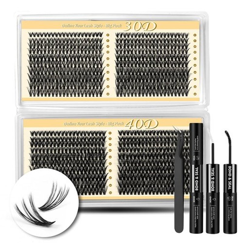 FLOMAZE Lash Clusters Kit, 800 pcs Lash Clusters Eyelash Extension Kit, 30D-40D Individual Lashes Kit, 0.07mm Thickness Soft False Lashes with Lash Bond and Seal (30D/40D, 8-16mm)