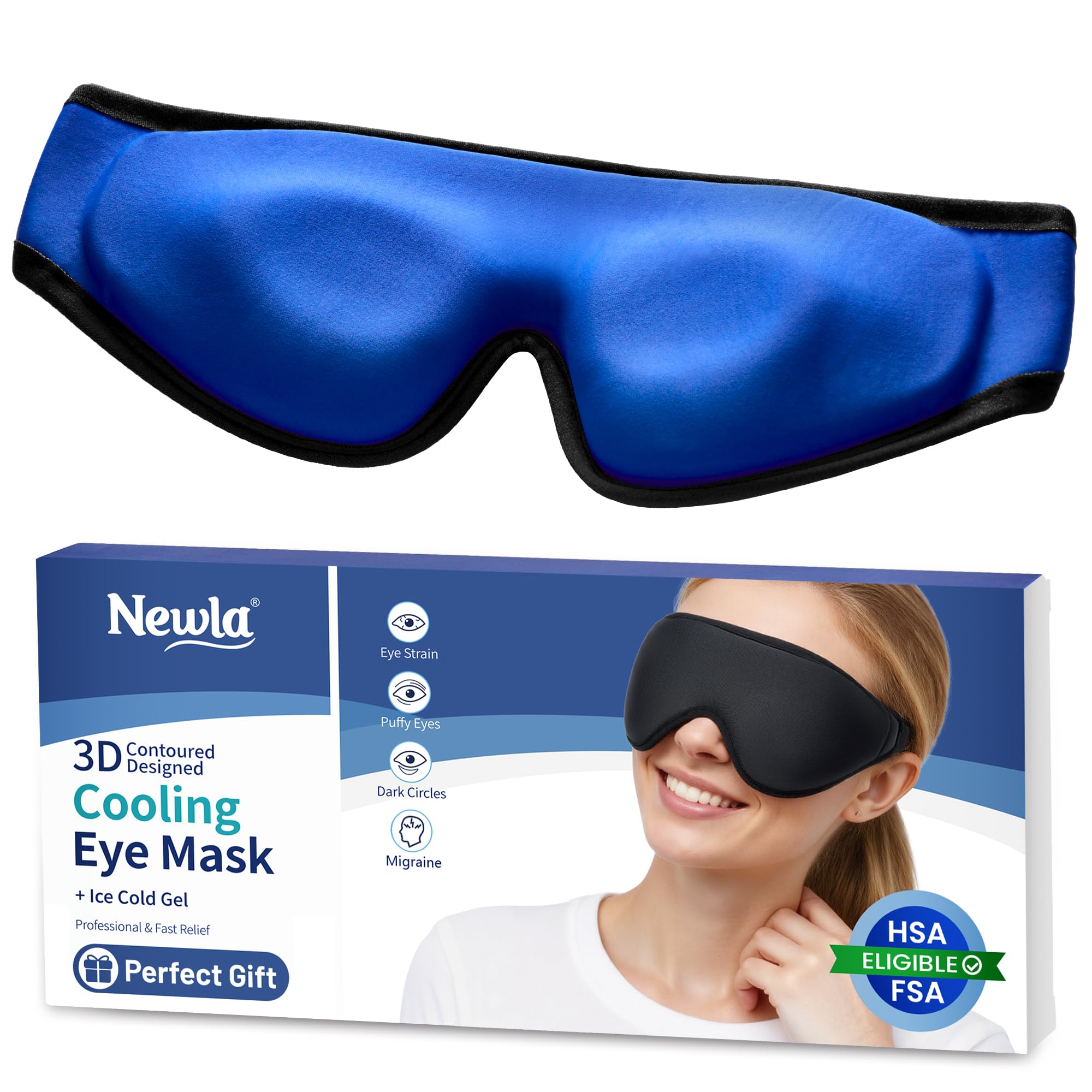 Cooling Gel Eye Mask for Puffy Eyes, Larger Full-Eye Cold Compress for Swelling, Ice-Cold Gel Therapy, Forehead & Upper Cheek Cooling Relief, Reusable Ice Pack for Eyes, FSA Eligible HSA, Black