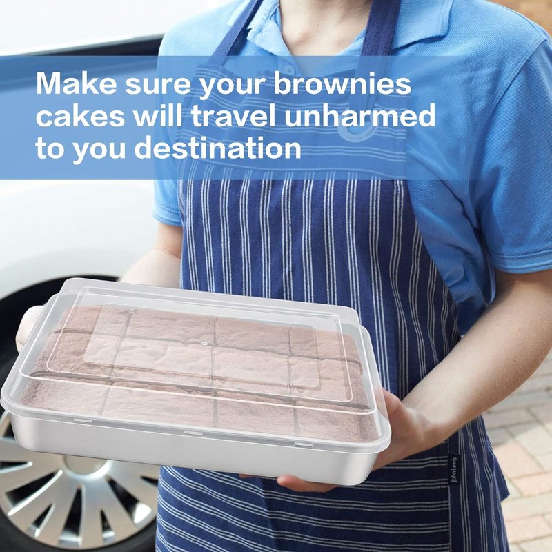 E-far Stainless Steel Baking Pan - 12⅓ x 9¾ Inch Rectangle Sheet Cake Pan with Lid | Non-Toxic, Heavy Duty & Dishwasher Safe