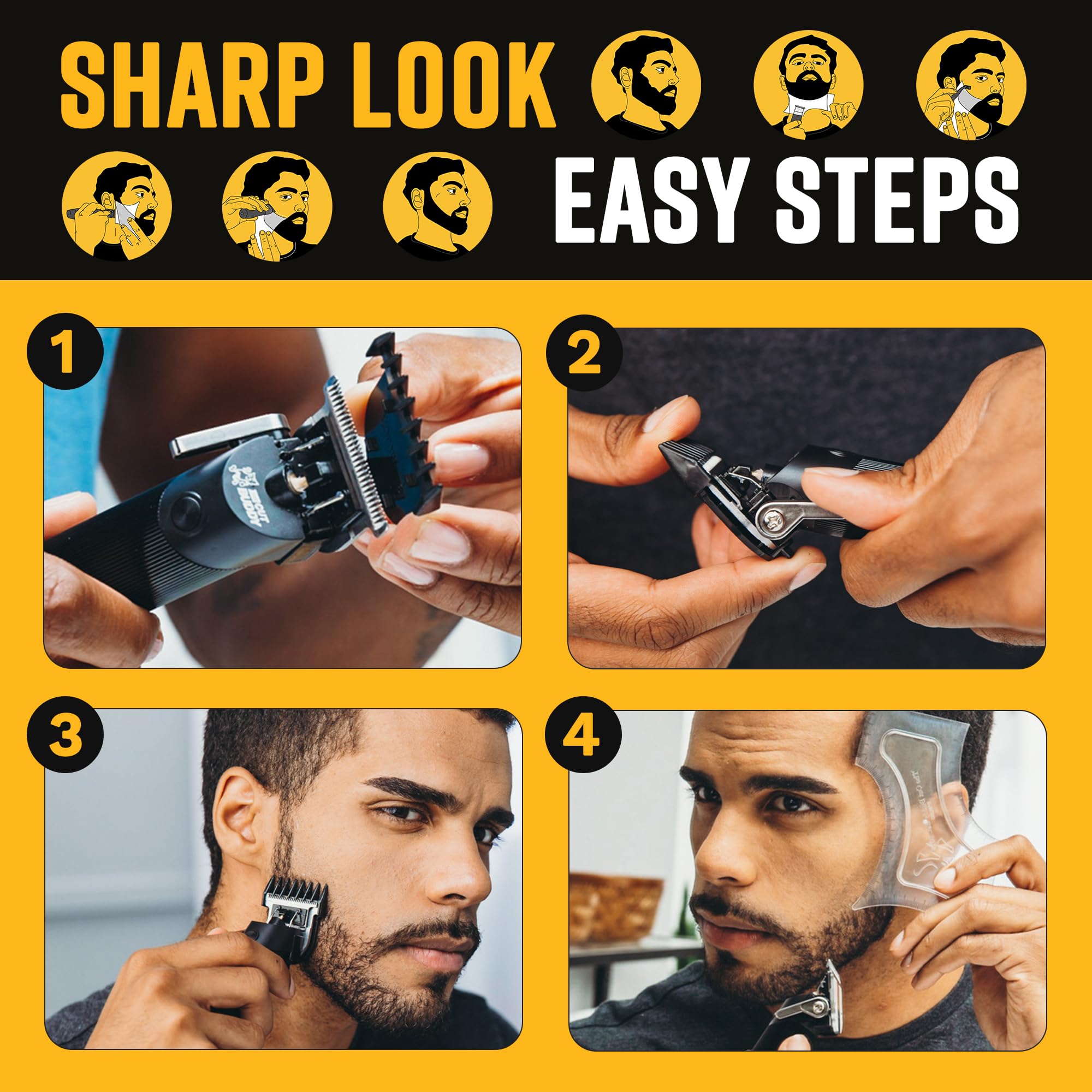 The Cut Buddy Trim Buddy, Cordless Beard & Hairline Trimmer with 4 Guards + Shaping Tool, Beginner-Friendly, Rechargeable, T-Blade Precision, As Seen on Shark Tank