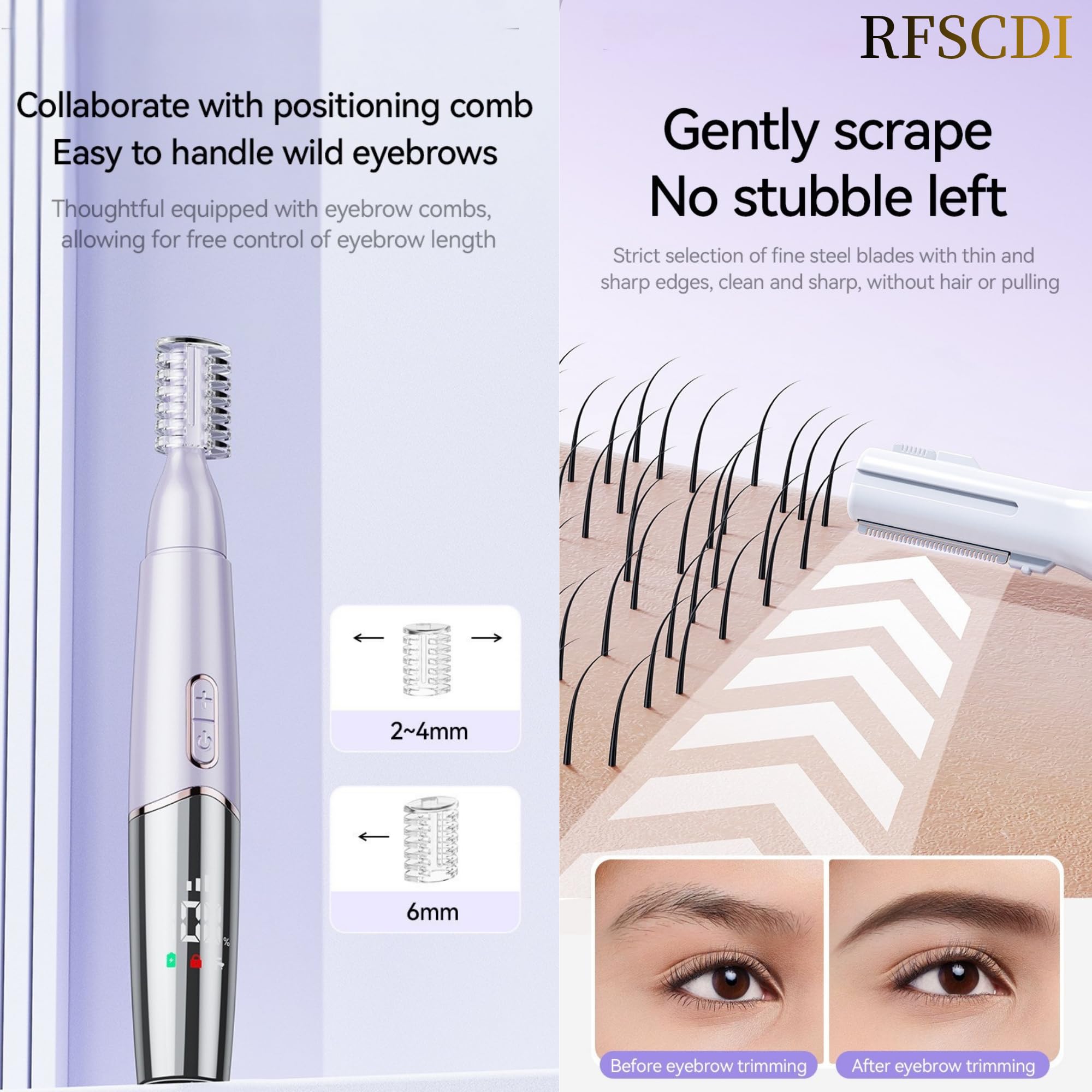 RFSCDI 5-in-1 Rechargeable Nose & Eyebrows Hair Trimmer - IPX7 Waterproof Dual Edge Grooming Kit for Men & Women, Perfect for Hair Removal of Nose, Facial, Arm, Bikini, and Ear Hair (Purple)