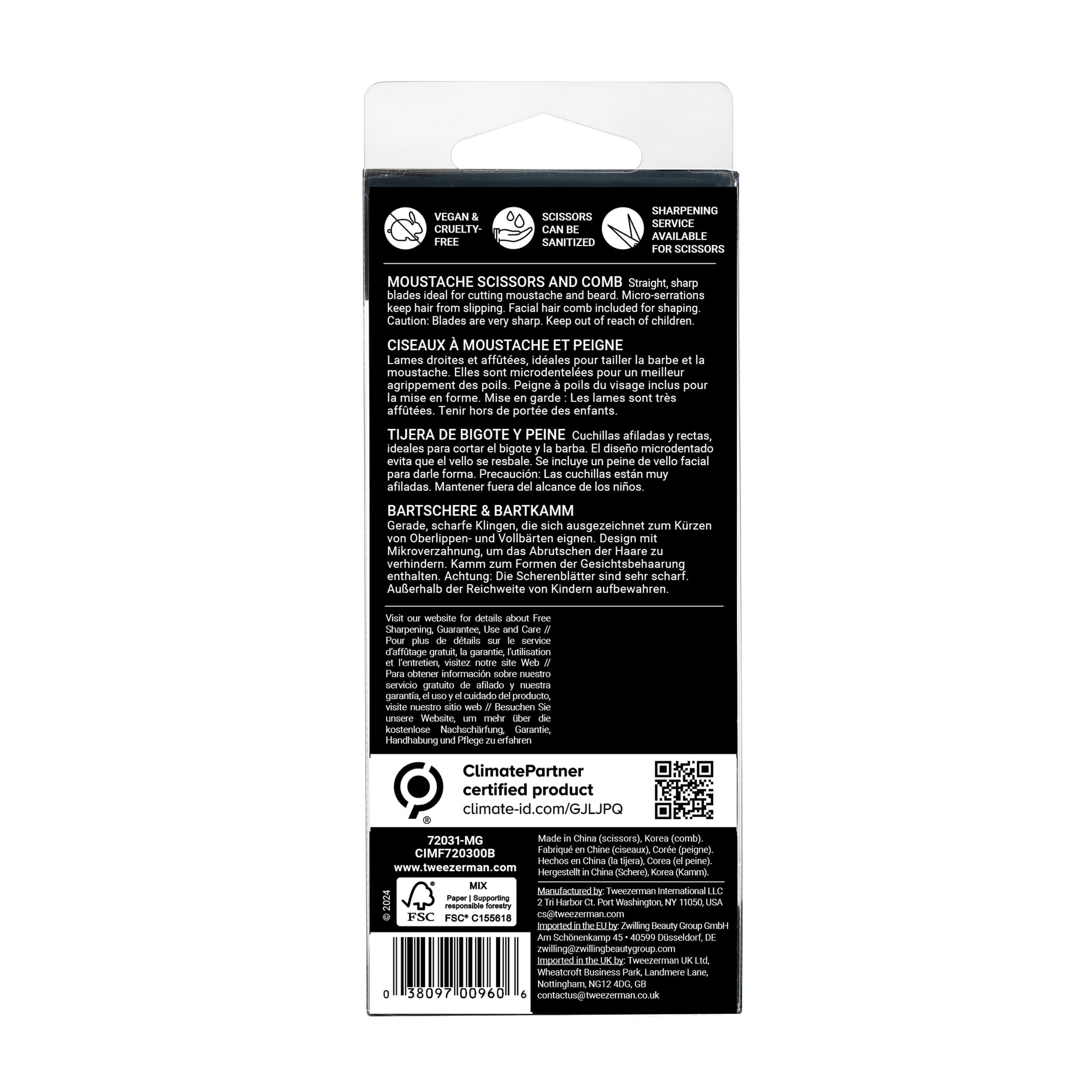 Tweezerman Moustache Scissors and Comb Black