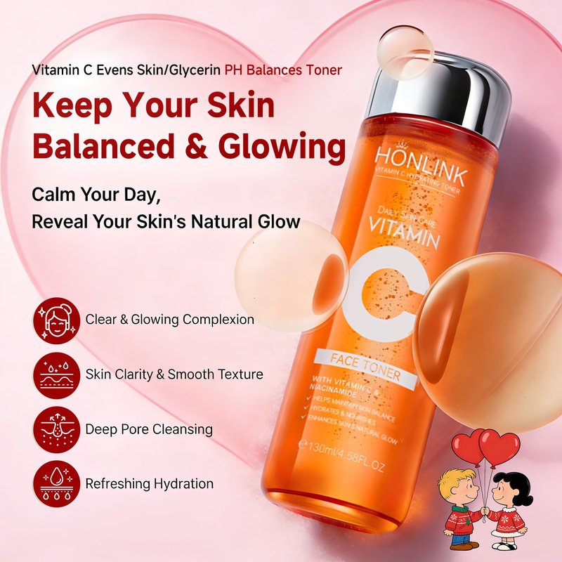 Vitamin C Hydrating Face Toner 130ml, Gentle Daily Toner with Niacinamide & Hyaluronic Acid, Alcohol-Free Skin Care for All Skin Types, Valentine’s Day Gift for Her