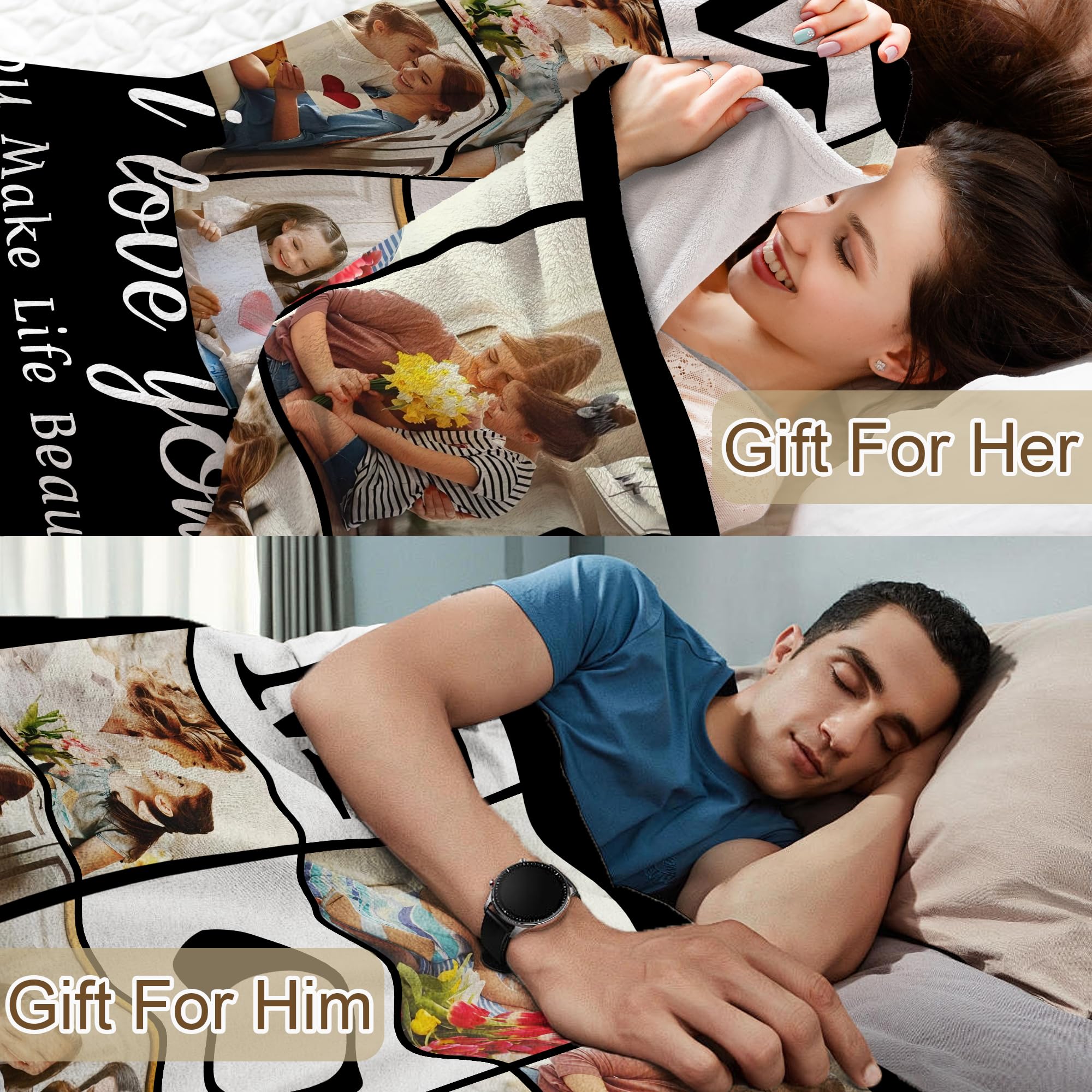 Savilediy Ship Next Day Mothers Day Photo Gifts for Mom from Daughter Son Kids, Custom Blanket with Picture Text for Adult, Personalized Birthday Gifts for Mommy Mama Women Her Wife