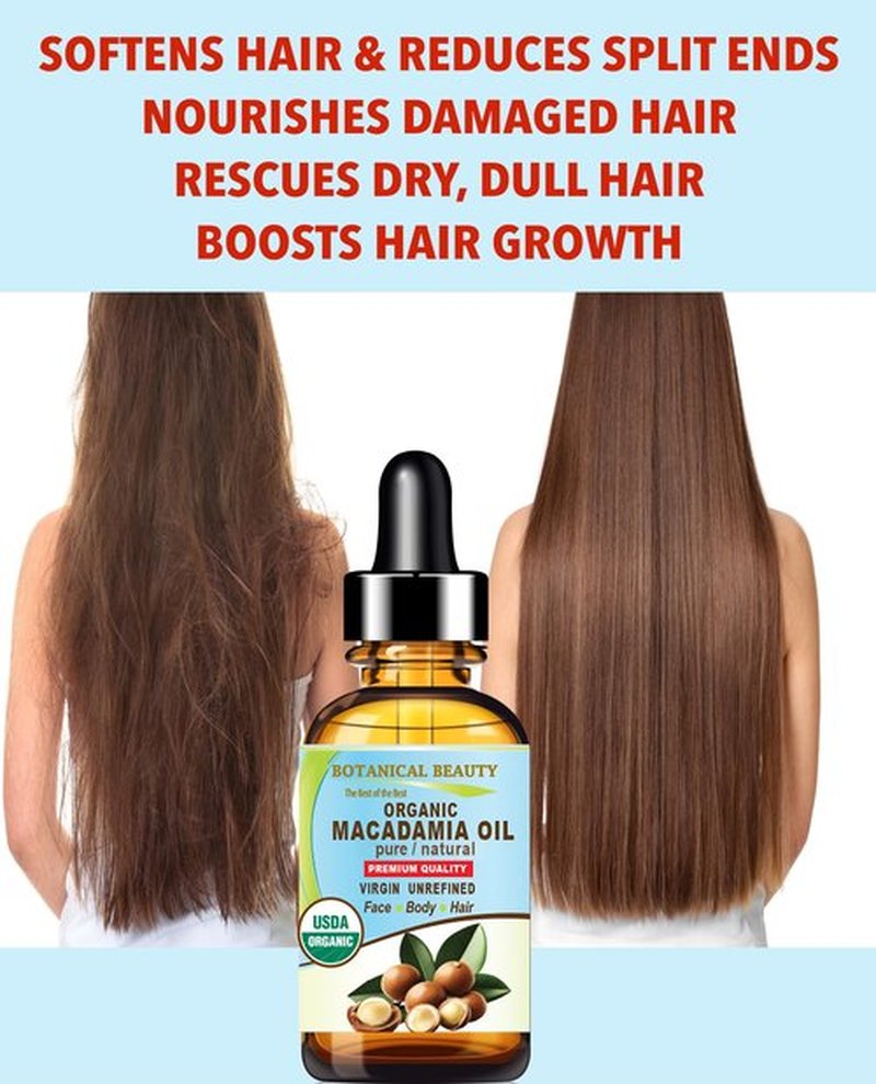 Botanical Beauty Organic MACADAMIA OIL 100% Pure Natural VIRGIN UNREFINED Cold-Pressed Carrier Oil for Face, Skin, Body, Hair, Lip, Nails. Rich in Vitamin E (1 Fl Oz)
