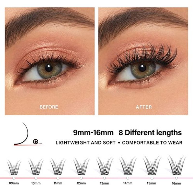Heartbeat Wispy Lash Clusters with Spikes Thin Invisible Band Eyelash Extension Natural Clear Band Individual Lashes Soft Wispy 9mm-16mm Mixed Length Reusable DIY False Eyelashes (U5)