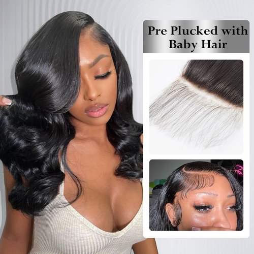 ASHINE 5x5 HD Lace Closure Body Wave Human Hair 5x5 Real HD Lace Closure Invisible Bleached Knots Pre Plucked with Baby Hair Natural Hairline 14 Inch