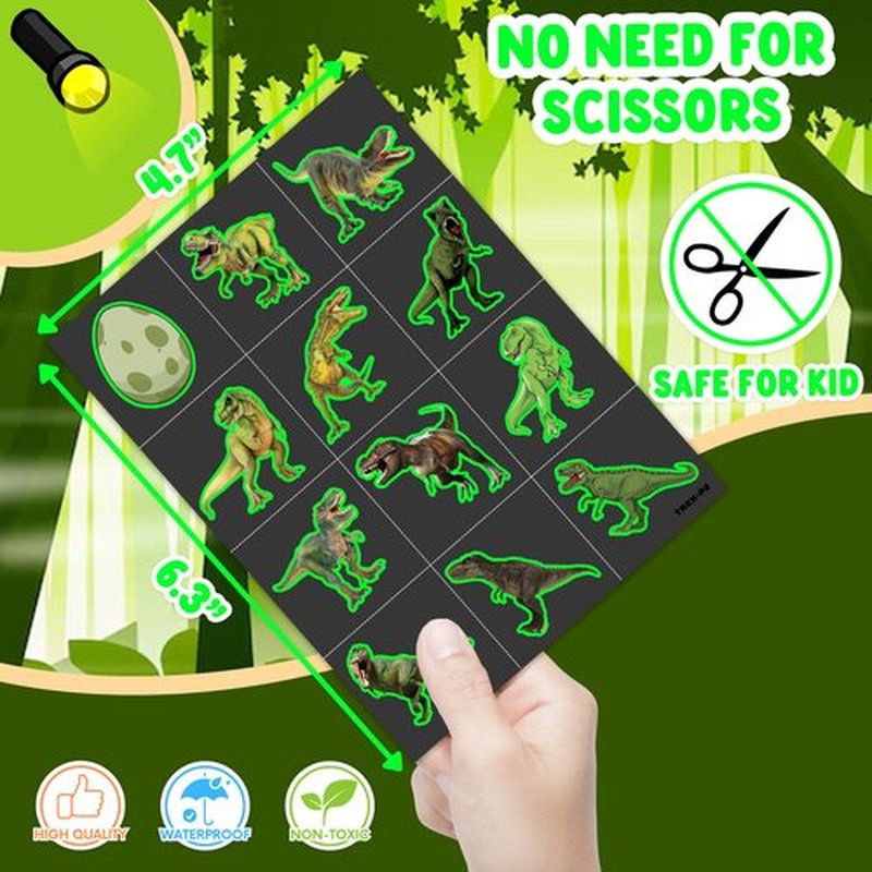 96 PCS T Rex Dinosaur Pre-Cut Temporary Tattoos Birthday Party Decorations Favors Supplies Decor 3D Tyrannosaurus Rex Dino Trex Cute Stickers Boys Girls Gift School Prizes Rewards (Luminous)