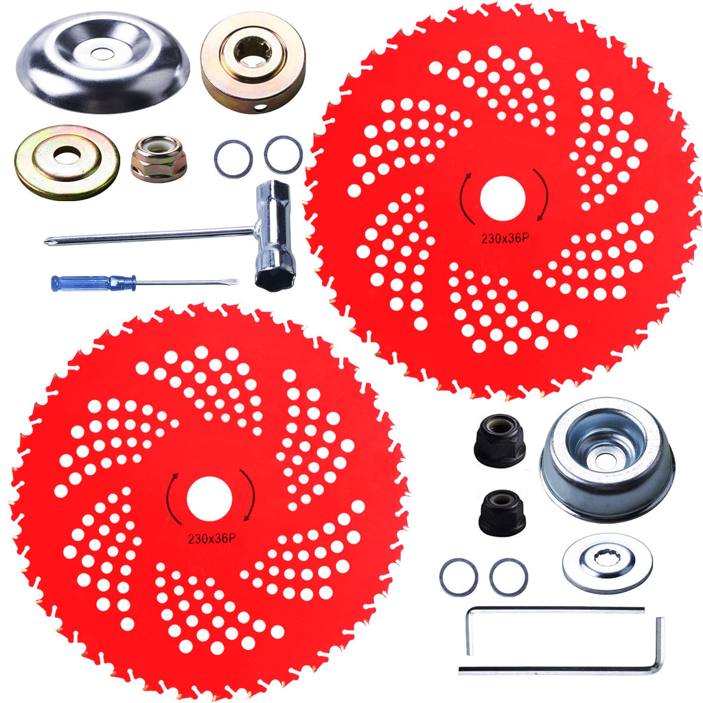 RAHQHD 2 Pack 9" x36T Carbide Tipped Tip Brush Cutter Weed Eater Blades with Universal Adapter Kit for Brush Cutter, Trimmer, Weed Eater, Compatible with Husqvarna, Stihl, Fsx, and More