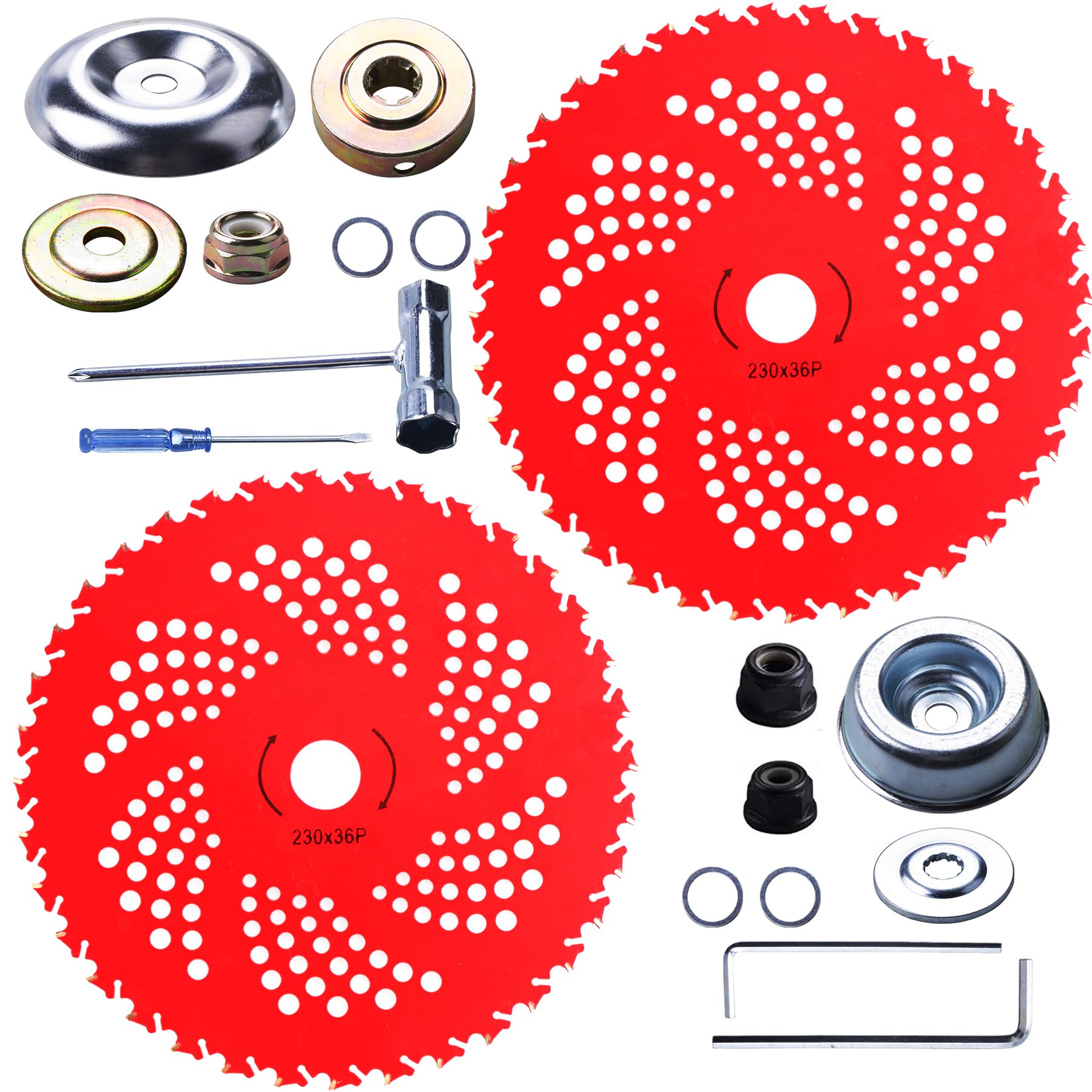 RAHQHD 2 Pack 9" x36T Carbide Tipped Tip Brush Cutter Weed Eater Blades with Universal Adapter Kit for Brush Cutter, Trimmer, Weed Eater, Compatible with Husqvarna, Stihl, Fsx, and More