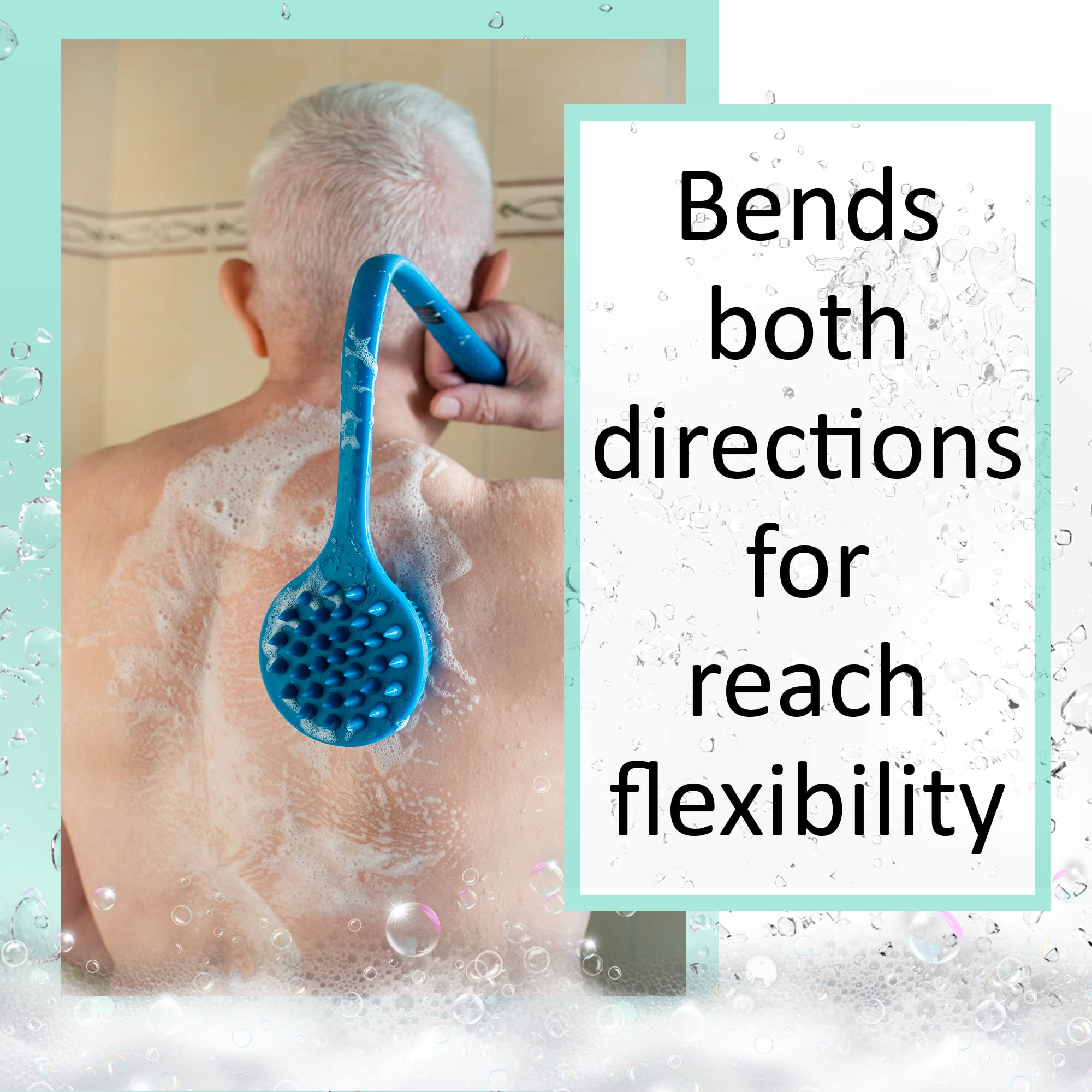 EOT Wellness Bendable Long Handled Silicone Body Brush & Hair Scrubber - Bath Shower Back Brush, Shampoo Hair & Scalp Massager, Back Scrubber for Shower (Purple)