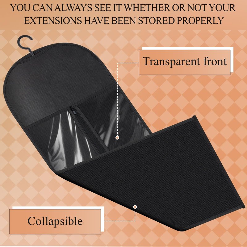 Wowangce 14 Pcs Extra Long Hair Extension Storage Bag with Hanger, Two Sizes Wig Storage for Multiple Wigs, Dust Proof Hanger for Home Travel Closet Wigs, Hair Extensions, Accessories, Black