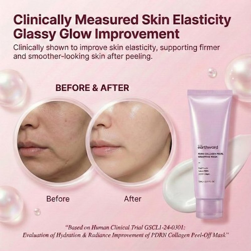 EARTHWARD Collagen Wrapping Mask with Salmon PDRN, Fast & Intensive Glass Skin Firming Care, Boosts Elasticity & Reduces Sagging, Korean Skincare (+ Free Jelly Brush Included), 75ml/2.53 fl oz