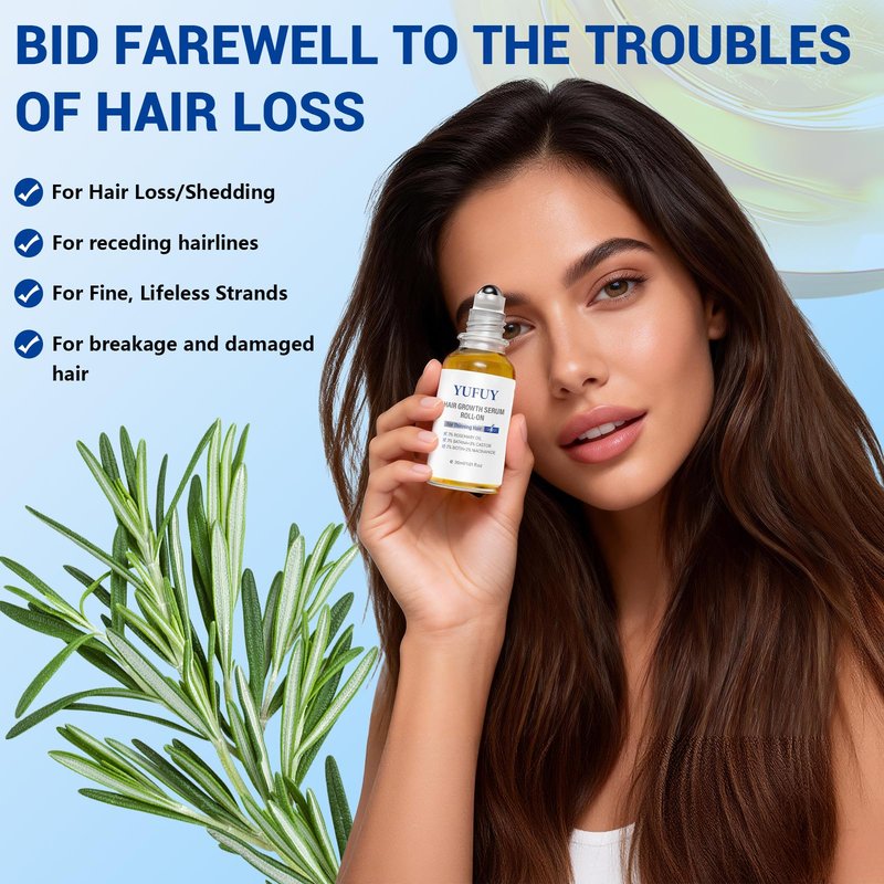 YUFUY Hair Growth Serum Roll On 30ML, With 3% Batana Castor 2% Biotin Niacinamide 3% Rosemary Oil for Hair Growth No-Rinse, Fast-Absorbing Scalp Serum For Thinning Hair for Men & Women -1.0 Fl OZ