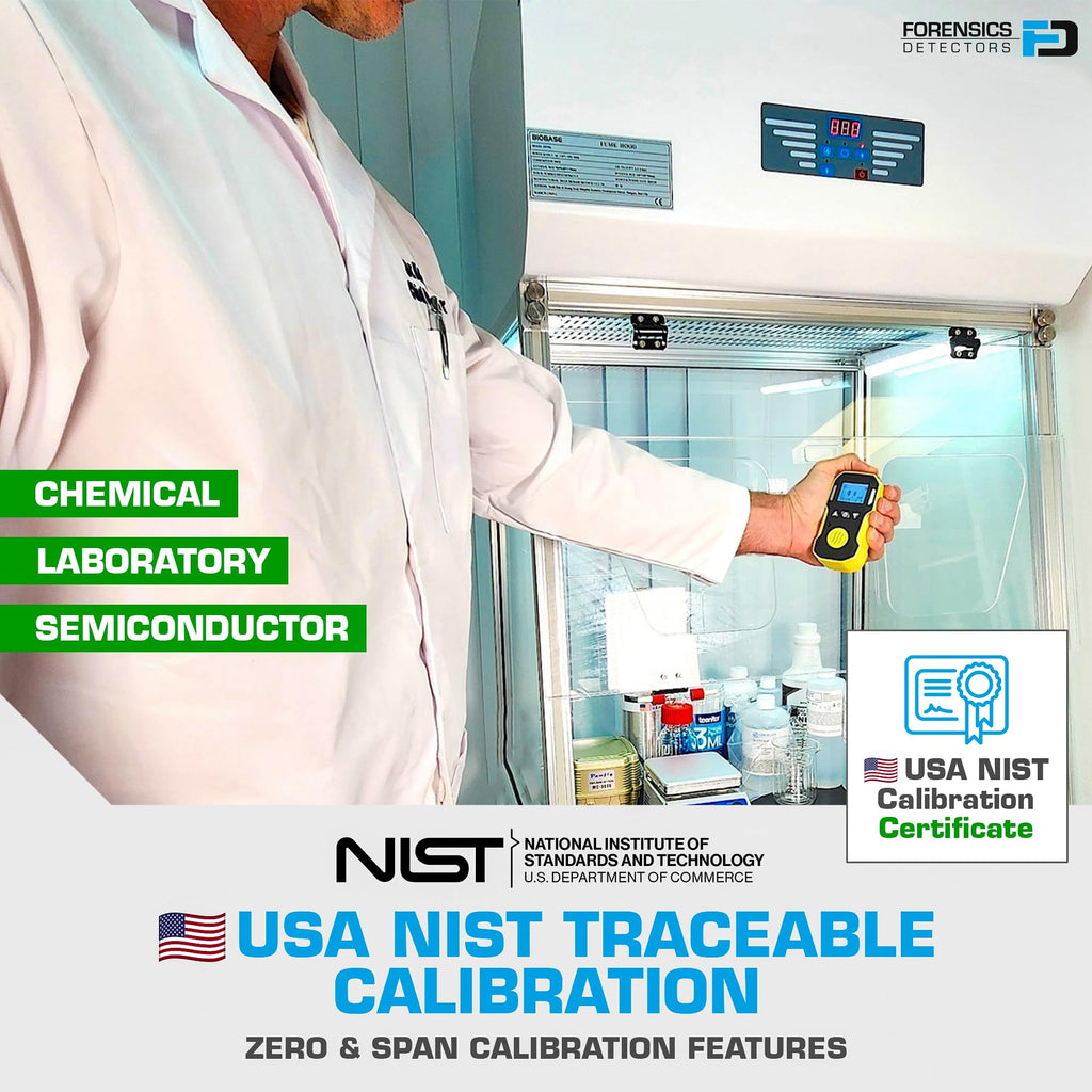 Diborane Gas Detector (B2H6) by Forensics | USA NIST Calibration & Certificate | Dust & Explosion Proof | USB Recharge | Sound, Light and Vibration Alarms | 0-5 ppm |