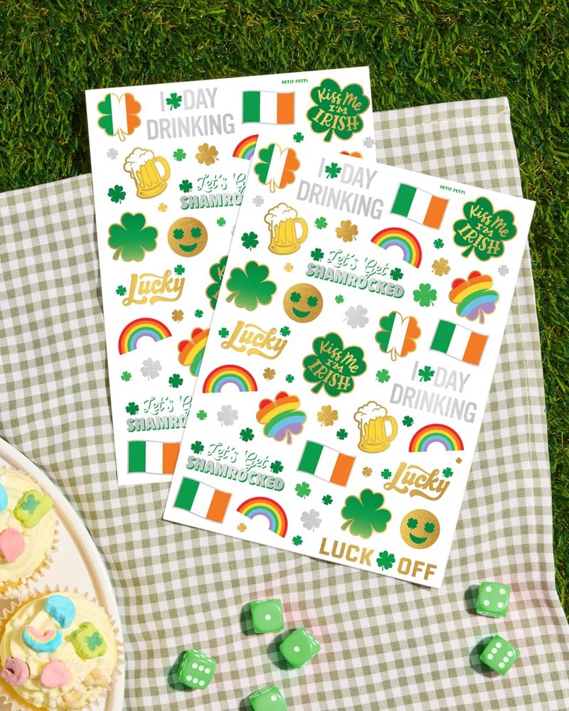xo, Fetti St Patricks Day Temporary Tattoos - 54 Glitter Styles | Shamrock Supplies, Kiss Me I'm Irish Party, St Patty's Day, Leprechauns Arts and Crafts