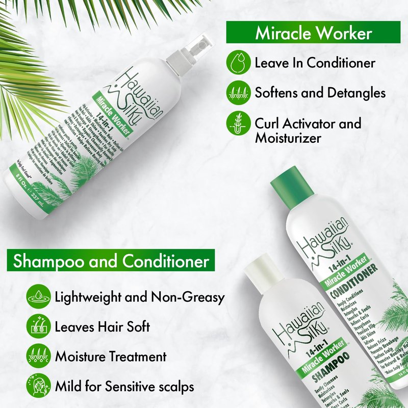 Zomac Satin Bonnet with 14 in 1 Miracle Worker Hair Moisturizer, Shampoo, and Conditioner Gift Set. Includes Gift Bag. Pamper Yourself or a Friend (Hearts)