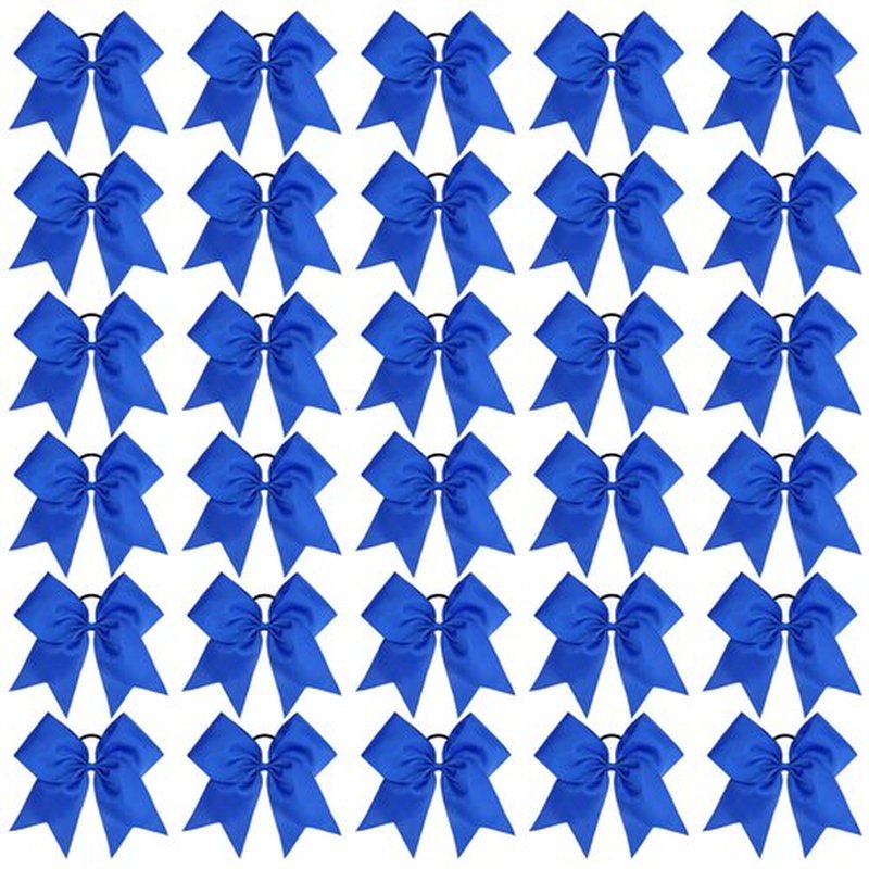 CN 30PCS 8" Large Cheer Bows, Cheerleading Bows Ponytail Holder for Girls, Grosgrain Ribbon Cheer Hair Bow with Elastic Hair Tie for Cheerleader College Sports Softball Competition (Blue)