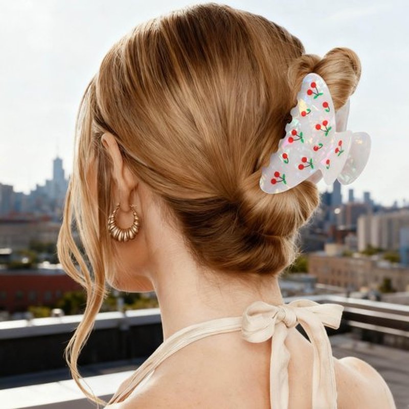 OWIIZI Cherry Hair Clips for Women 3.5" Durable Acetate Cute Hair Claw Clips Ponytail Barrette Strong Hold Acrylic Hair Accessories for Girls Long Thick Hair
